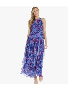 R&M Richards Long Floral Printed Chiffon Daytime Dress